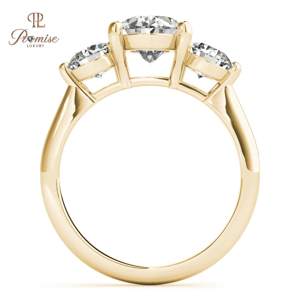 Three Stone Oval Diamond Engagement Ring with Round Accents – Classic Bridal Ring