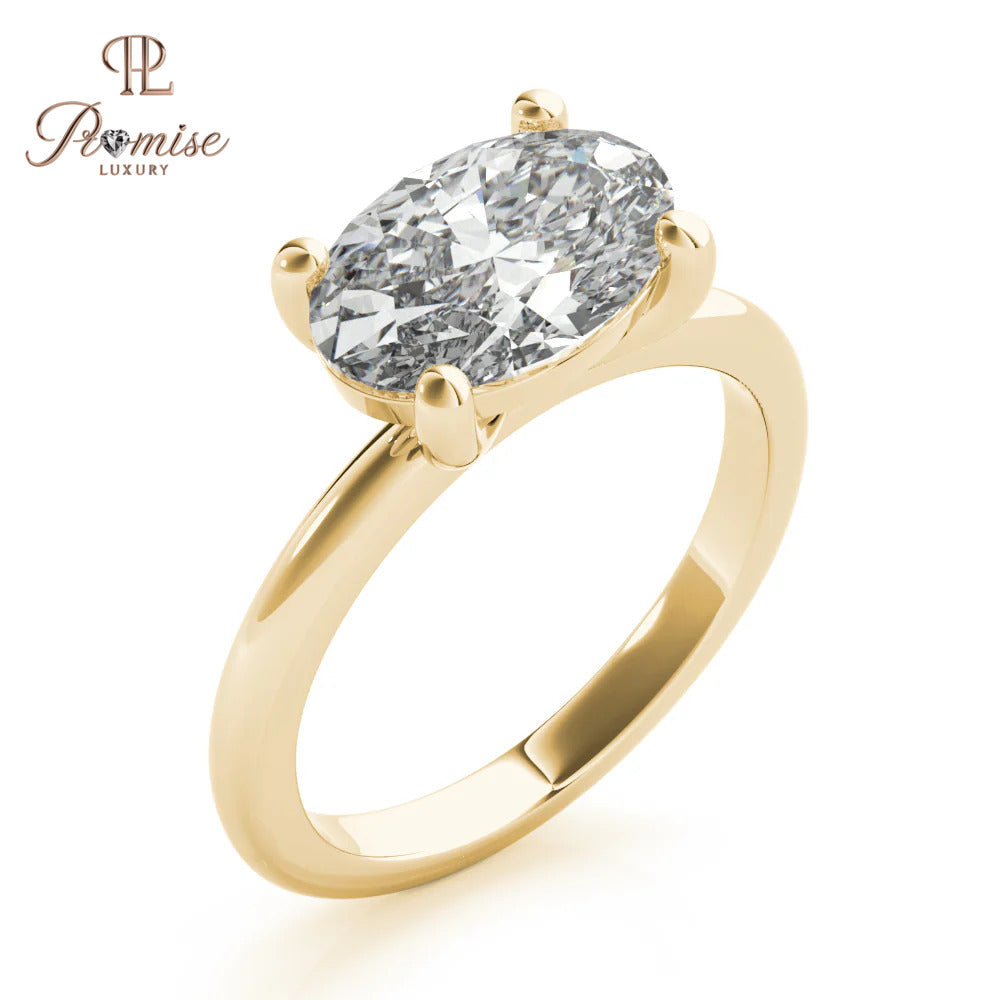 East West Oval Diamond Engagement Ring - Unique Modern Bridal Ring