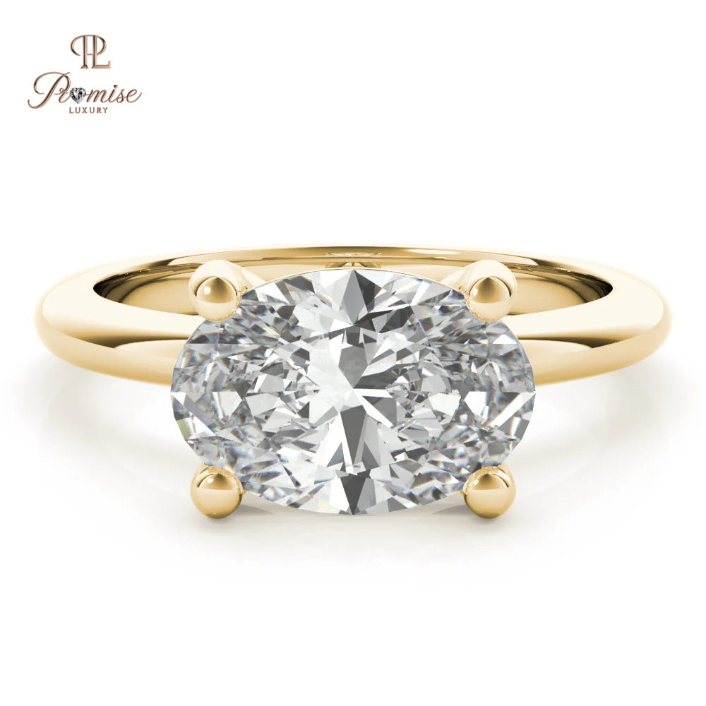 East West Oval Diamond Engagement Ring - Unique Modern Bridal Ring