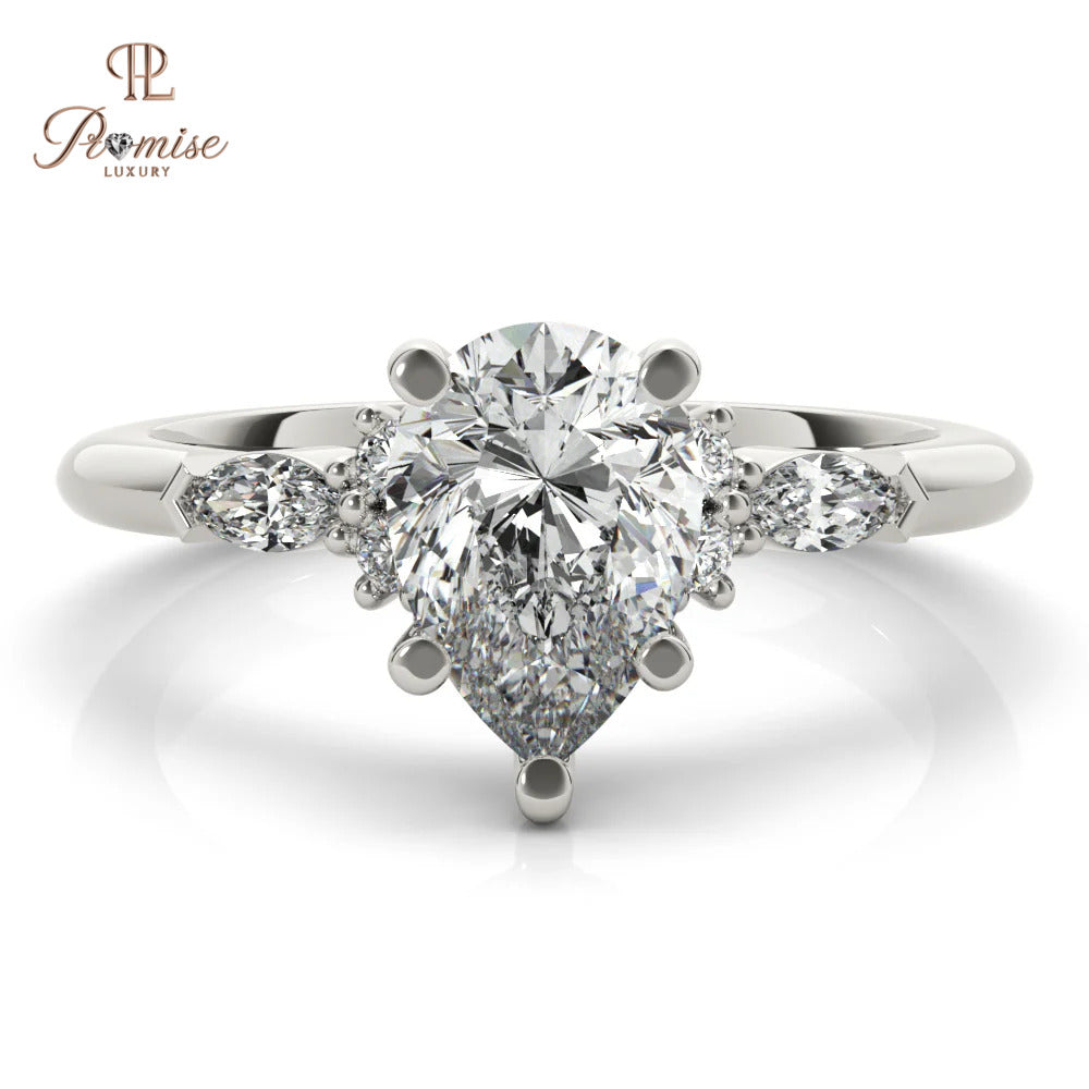 14k Solid Gold Pear Cut Lab Grown Diamond Ring - Elegant Engagement Ring