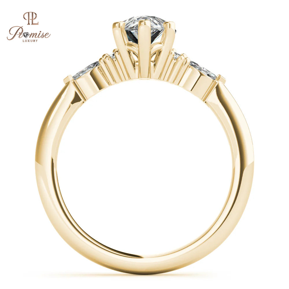 14k Solid Gold Pear Cut Lab Grown Diamond Ring - Elegant Engagement Ring