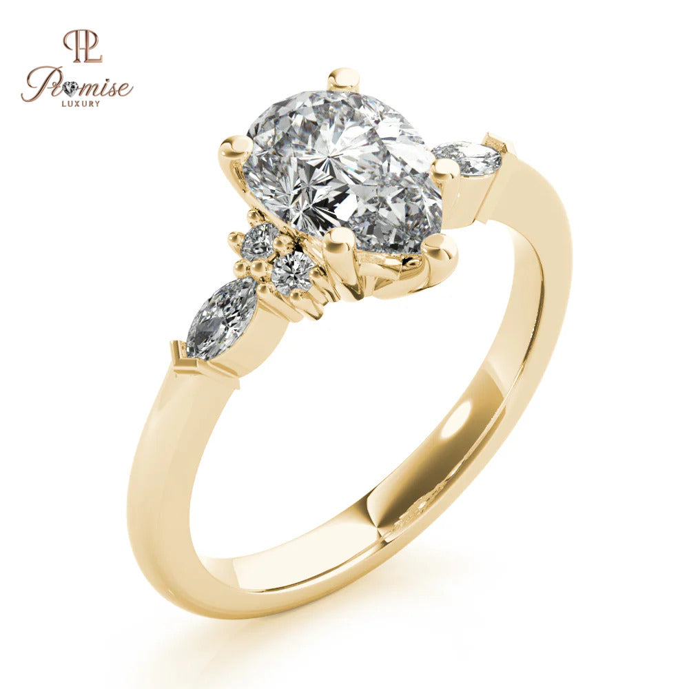14k Solid Gold Pear Cut Lab Grown Diamond Ring - Elegant Engagement Ring