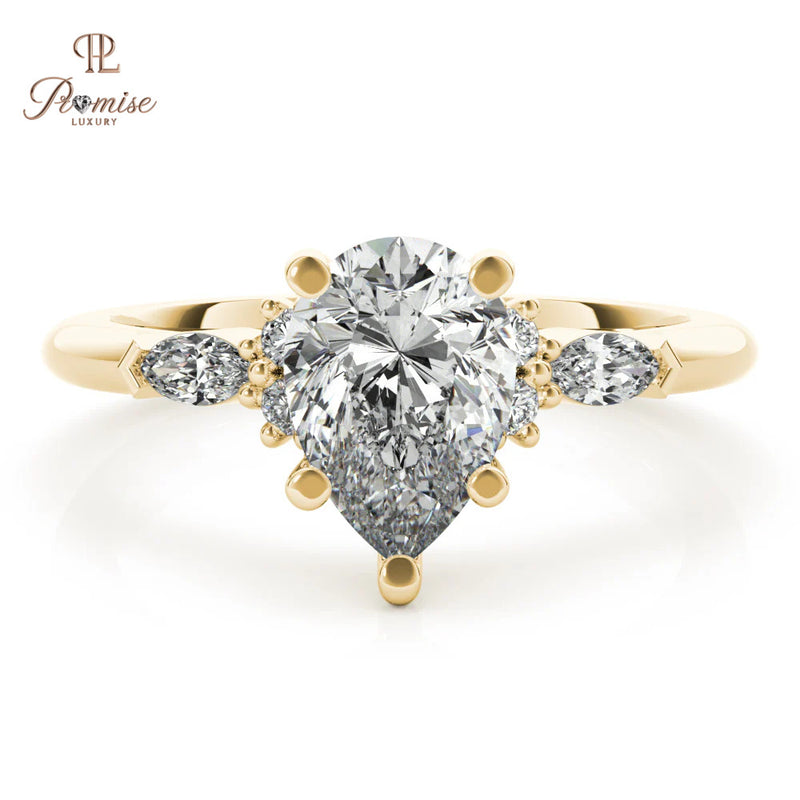 14k Solid Gold Pear Cut Lab Grown Diamond Ring - Elegant Engagement Ring