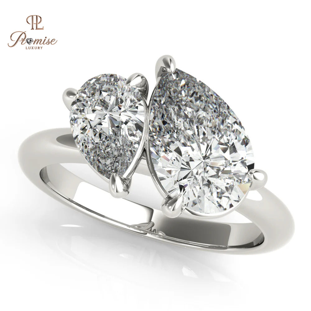 Toi et Moi Double Pear Diamond Engagement Ring – Tilted Design 14K Gold Bridal Ring