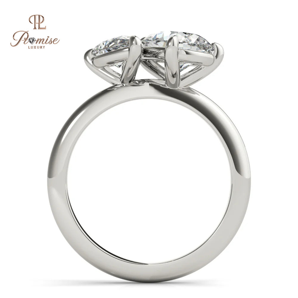Toi et Moi Double Pear Diamond Engagement Ring – Tilted Design 14K Gold Bridal Ring