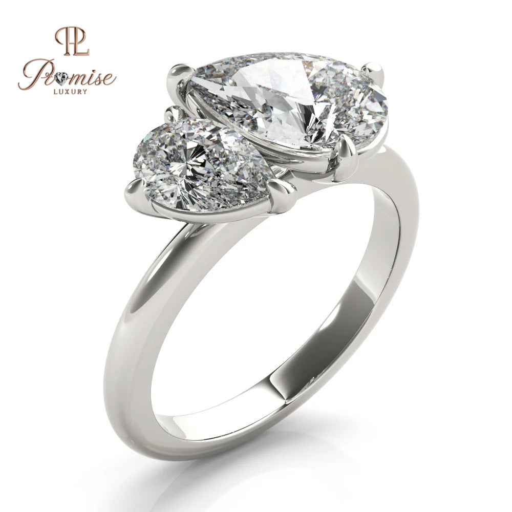 Toi et Moi Double Pear Diamond Engagement Ring – Tilted Design 14K Gold Bridal Ring