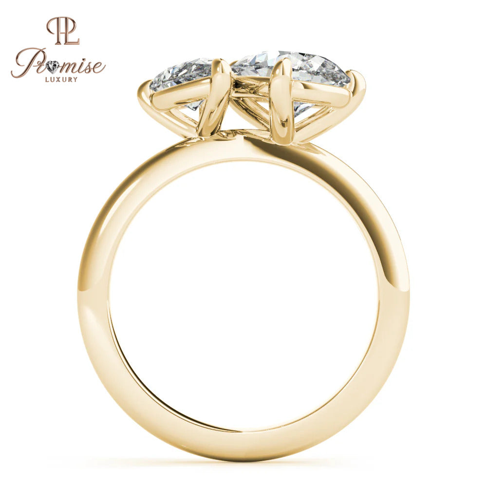 Toi et Moi Double Pear Diamond Engagement Ring – Tilted Design 14K Gold Bridal Ring