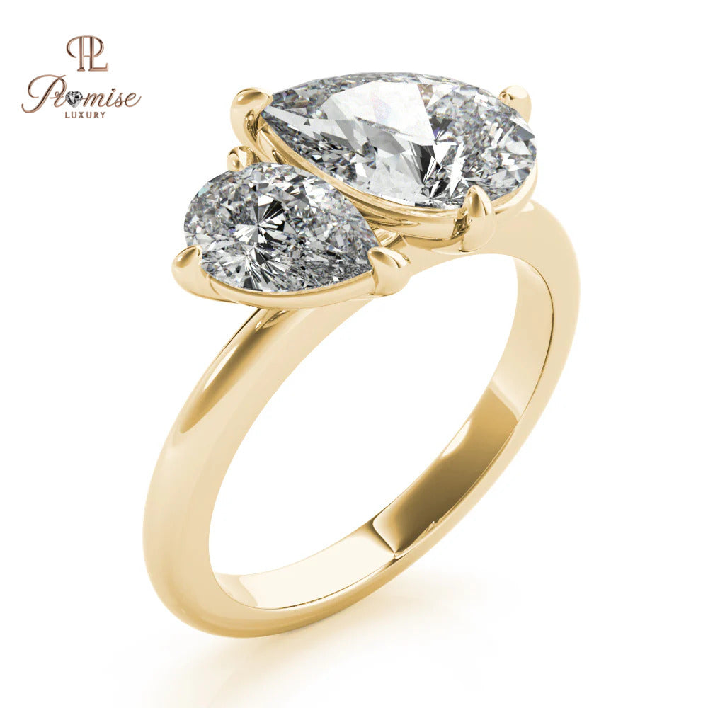 Toi et Moi Double Pear Diamond Engagement Ring – Tilted Design 14K Gold Bridal Ring