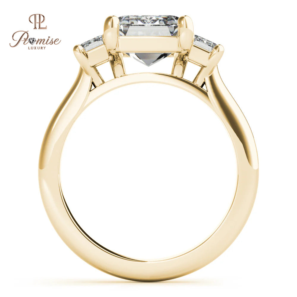 Three Stone Emerald Cut Engagement Ring – Lab Grown Diamond Statement Ring