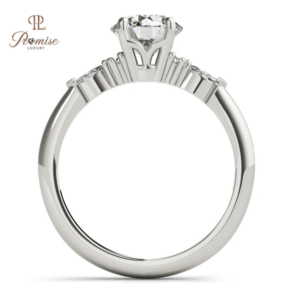 Vintage Style Round Diamond Engagement Ring - Art Deco Bridal Ring