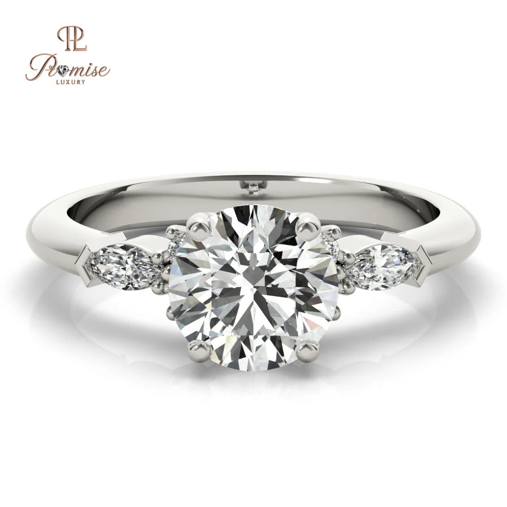 Vintage Style Round Diamond Engagement Ring - Art Deco Bridal Ring