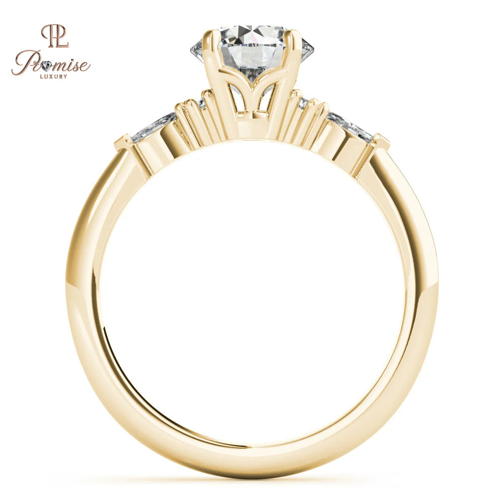 Vintage Style Round Diamond Engagement Ring - Art Deco Bridal Ring