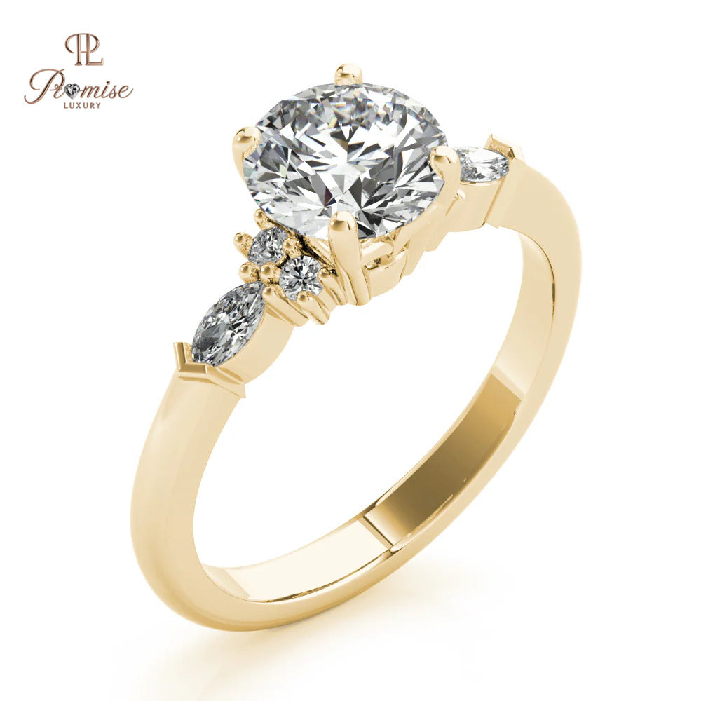 Vintage Style Round Diamond Engagement Ring - Art Deco Bridal Ring