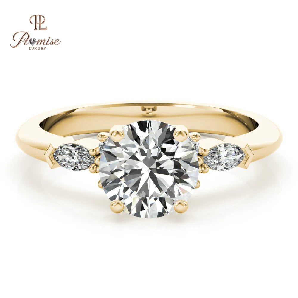Vintage Style Round Diamond Engagement Ring - Art Deco Bridal Ring