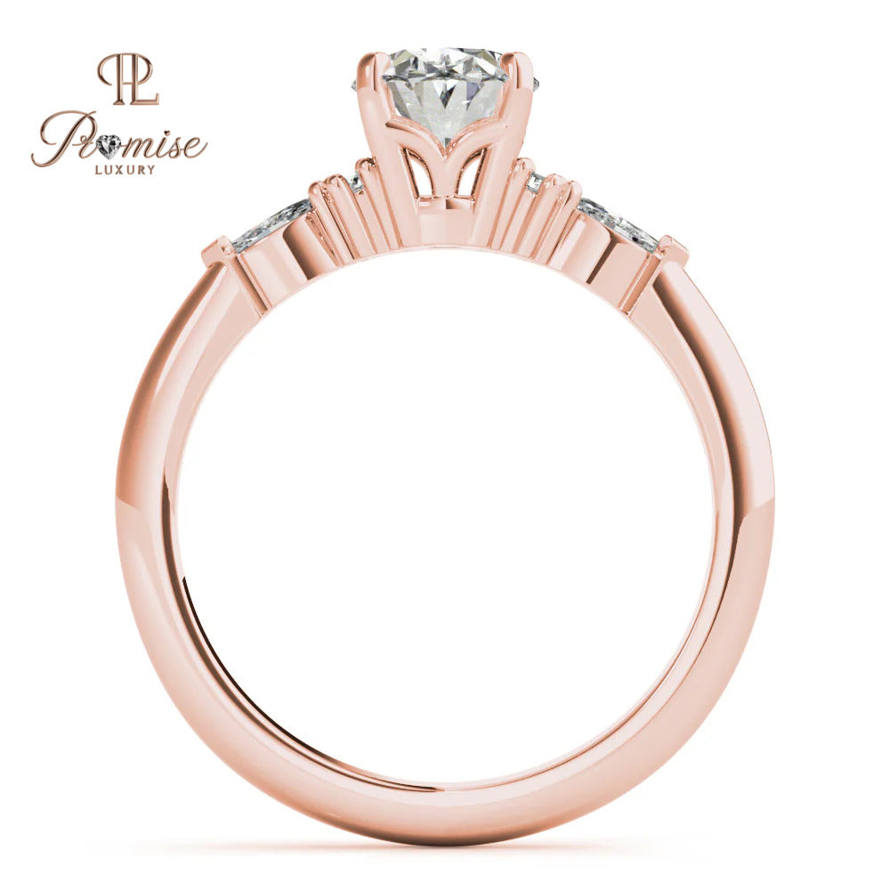 Oval Cut Lab-Grown Diamond Engagement Ring – Round & Marquise Side Diamond Bridal Ring