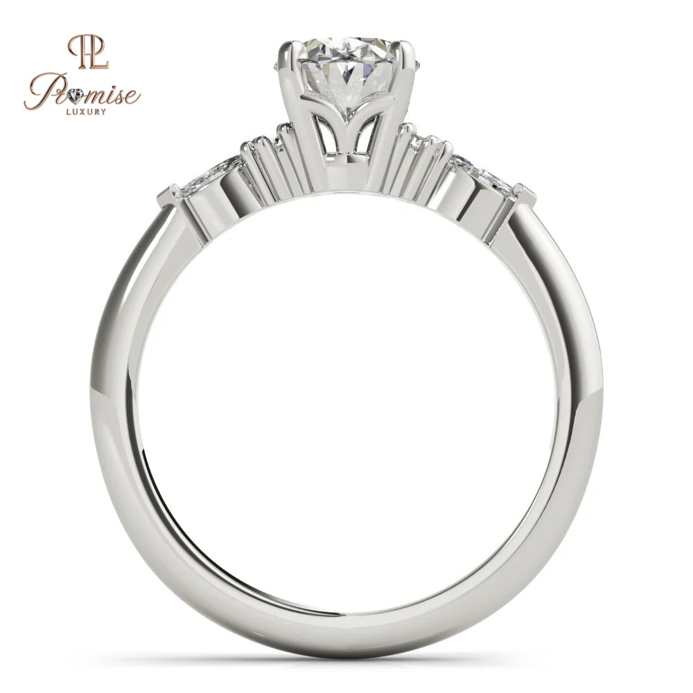 Oval Cut Lab-Grown Diamond Engagement Ring – Round & Marquise Side Diamond Bridal Ring