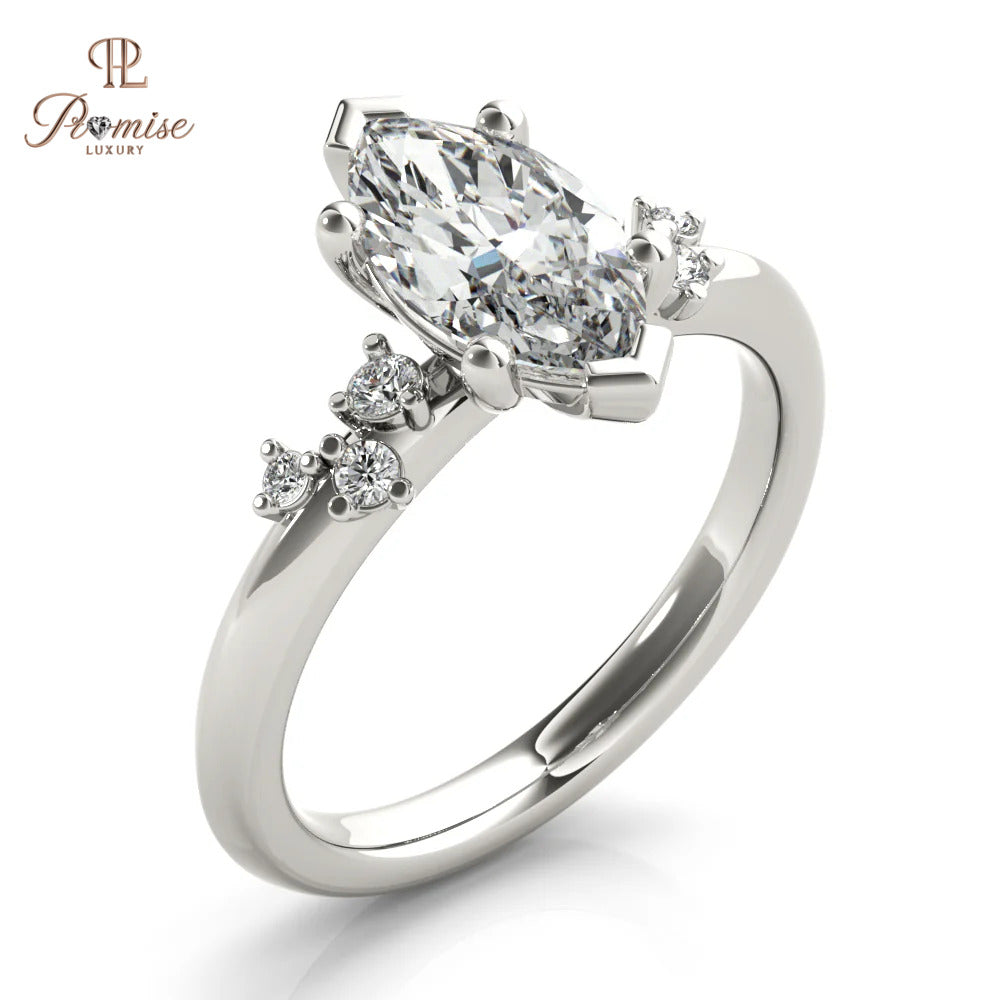 Petite Marquise Diamond Engagement Ring – Nature Inspired Gold Ring