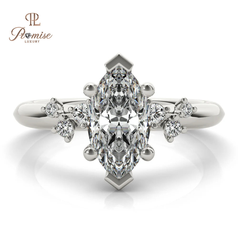 Petite Marquise Diamond Engagement Ring – Nature Inspired Gold Ring