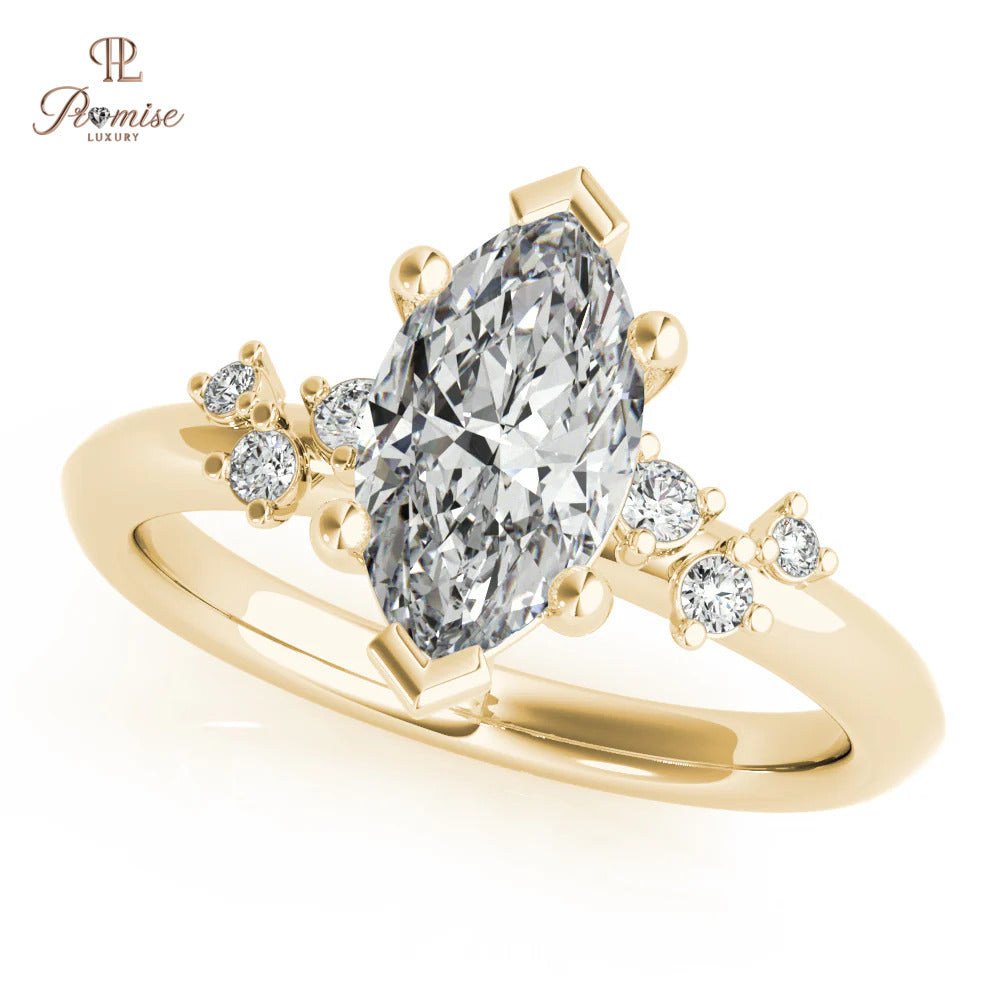 Petite Marquise Diamond Engagement Ring – Nature Inspired Gold Ring