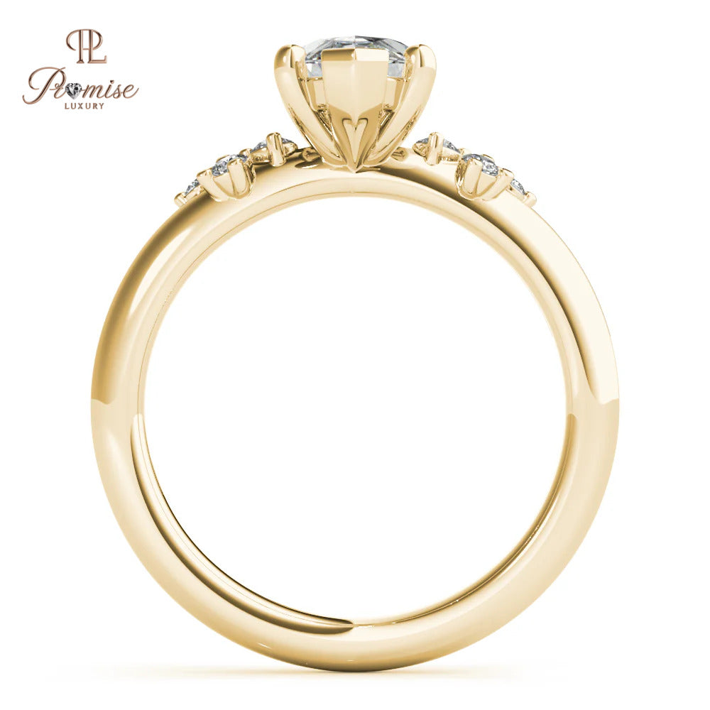 Petite Marquise Diamond Engagement Ring – Nature Inspired Gold Ring
