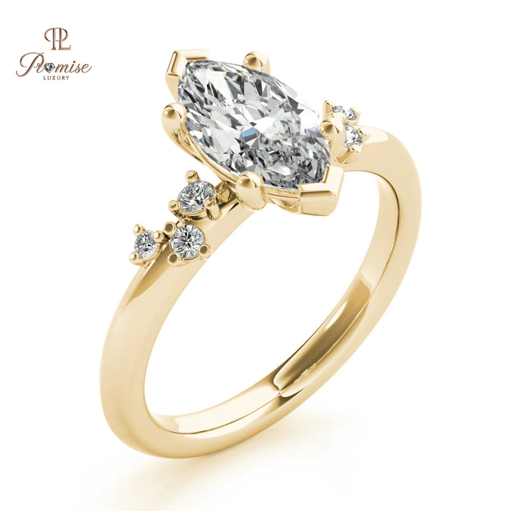 Petite Marquise Diamond Engagement Ring – Nature Inspired Gold Ring
