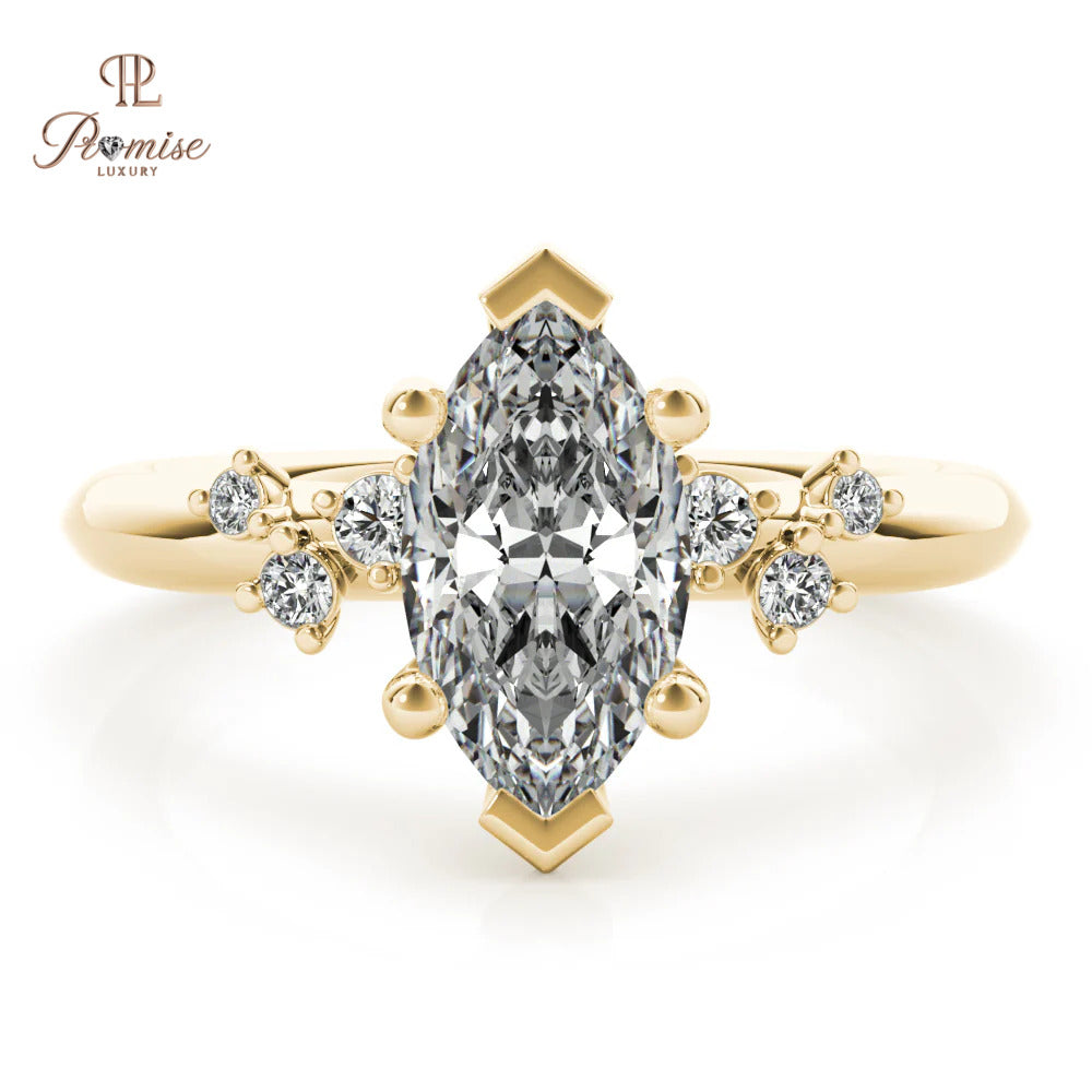 Petite Marquise Diamond Engagement Ring – Nature Inspired Gold Ring