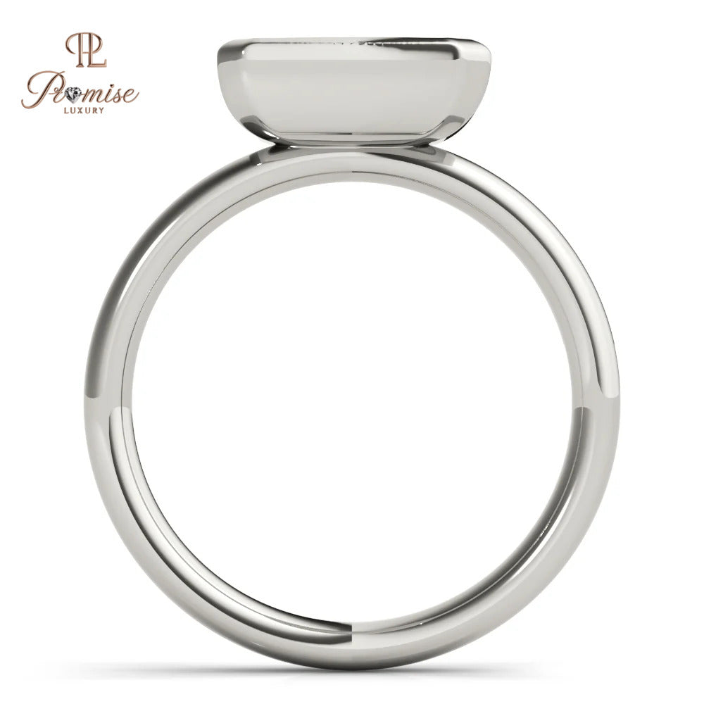 East West Emerald Cut Engagement Ring - Bezel Set Diamond Ring For Women