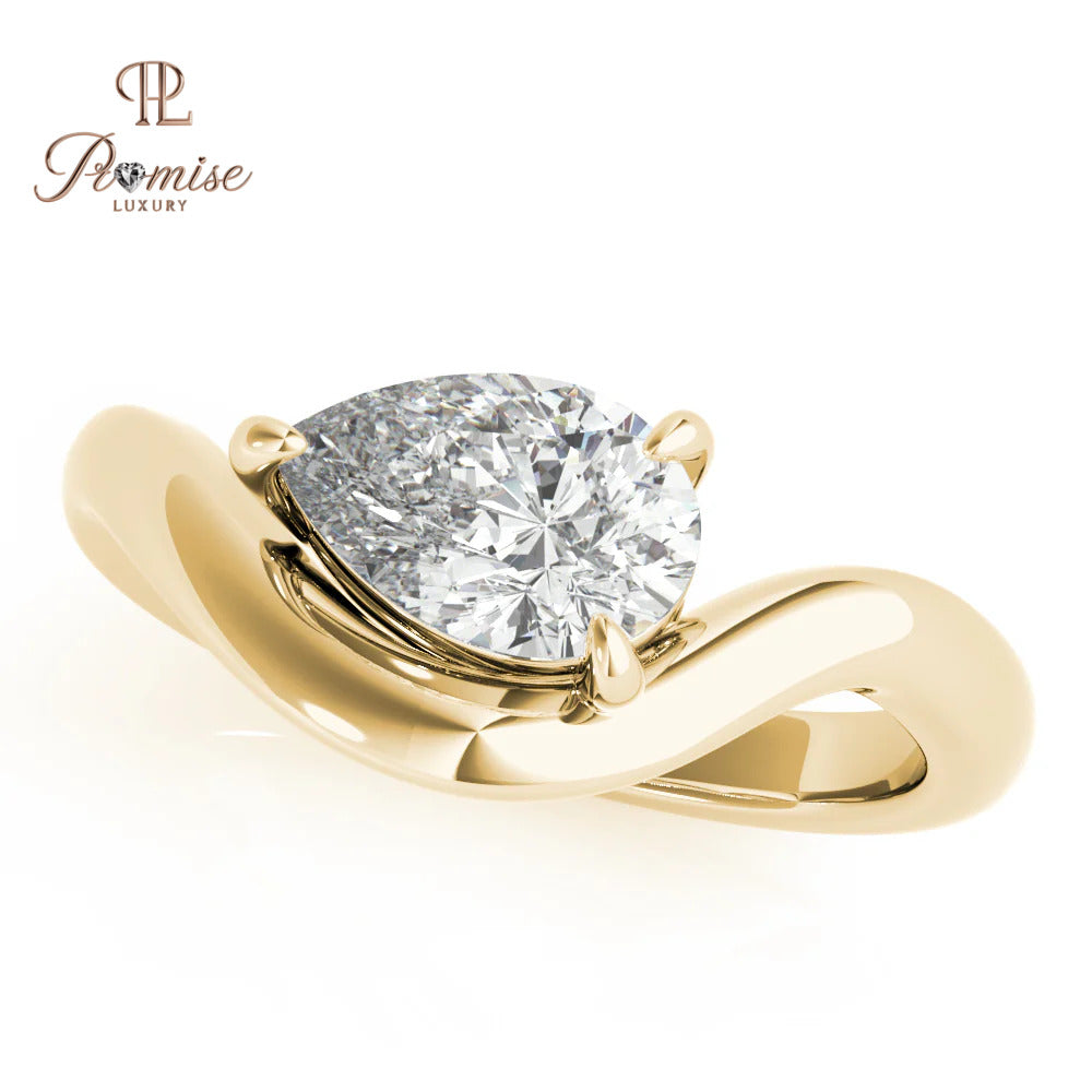Unique Pear Diamond Curved Wedding Band – Contour Ring in 14K White Gold