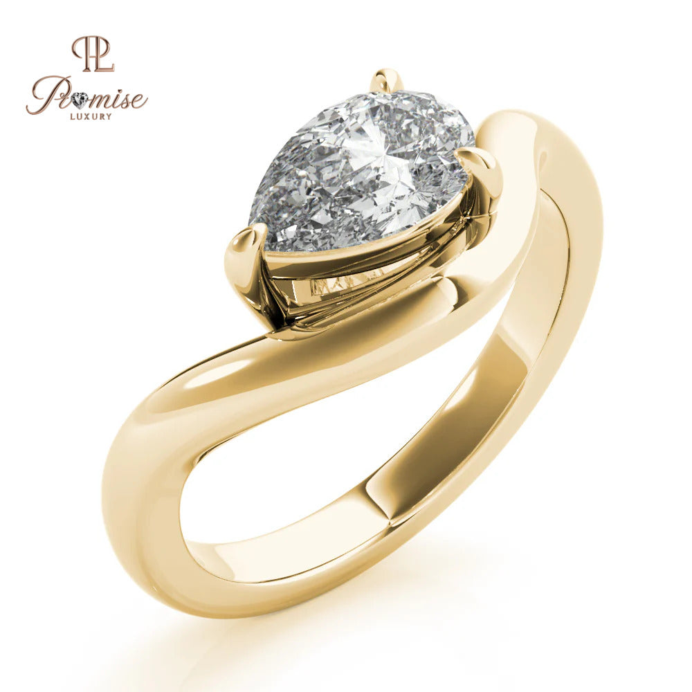 Unique Pear Diamond Curved Wedding Band – Contour Ring in 14K White Gold
