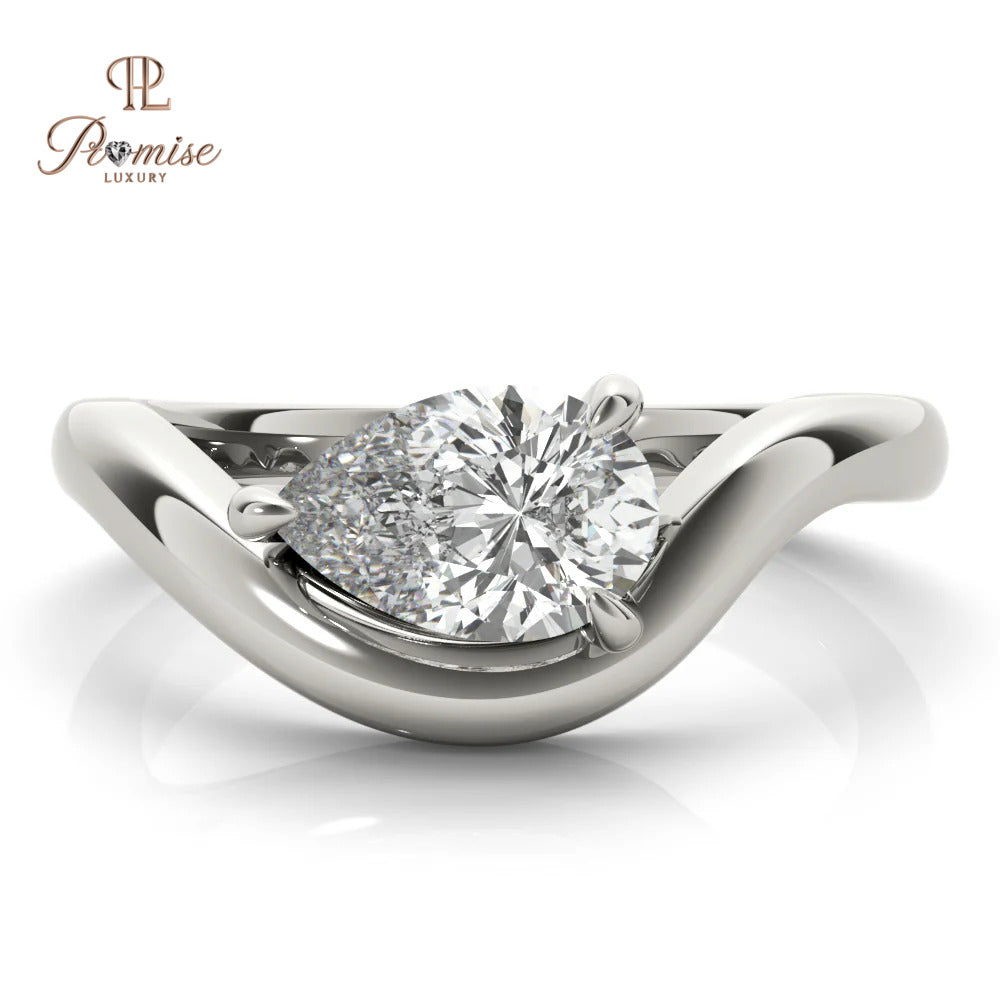 Unique Pear Diamond Curved Wedding Band – Contour Ring in 14K White Gold