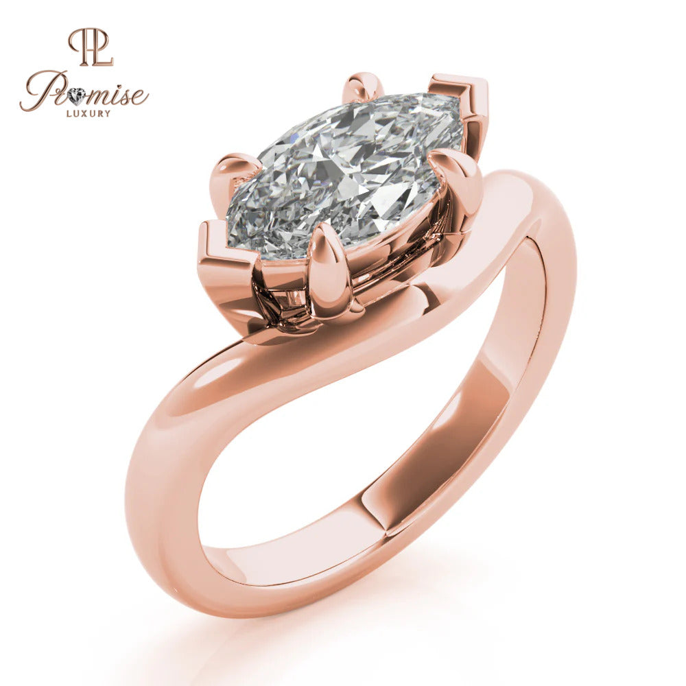 East-West Marquise Diamond Ring – Curved Engagement Ring for Women