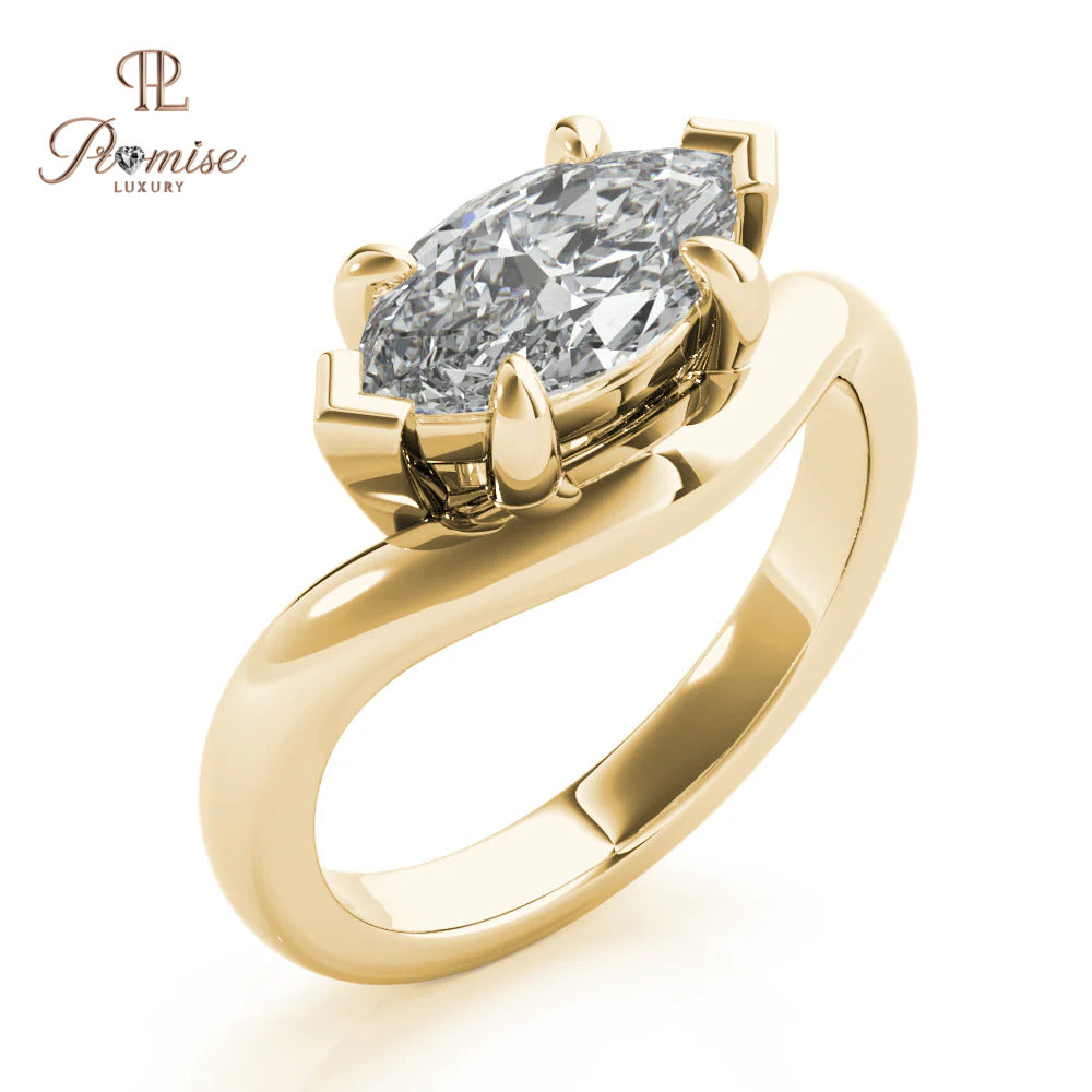 East-West Marquise Diamond Ring – Curved Engagement Ring for Women