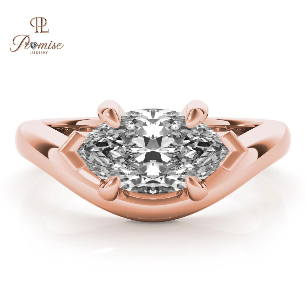 East-West Marquise Diamond Ring – Curved Engagement Ring for Women