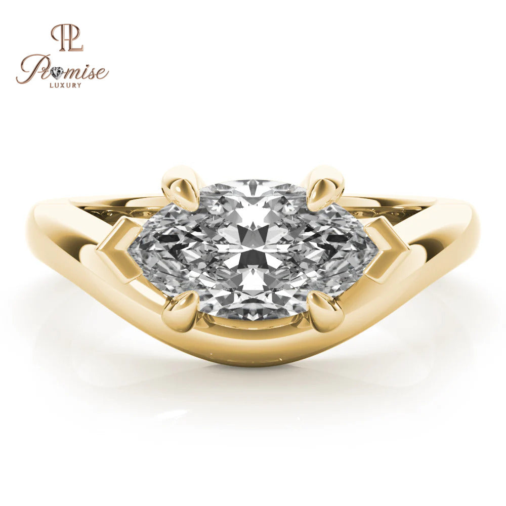 East-West Marquise Diamond Ring – Curved Engagement Ring for Women