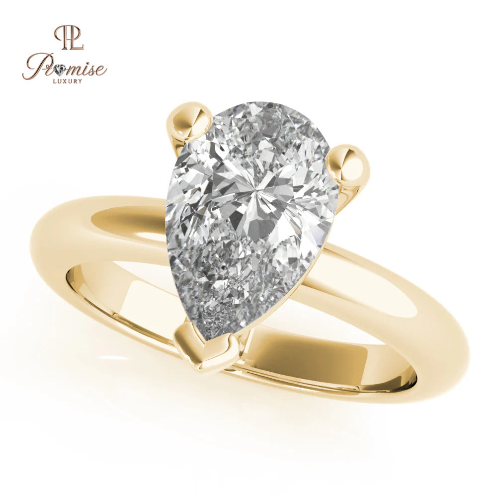 Pear Shape 3-Prong Diamond Ring - Modern Minimalist Engagement Ring