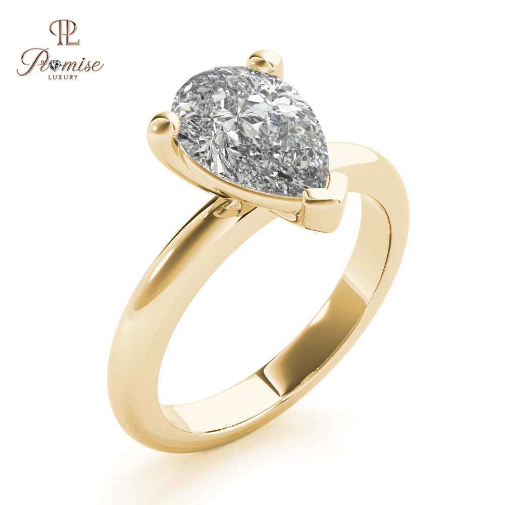 Pear Shape 3-Prong Diamond Ring - Modern Minimalist Engagement Ring
