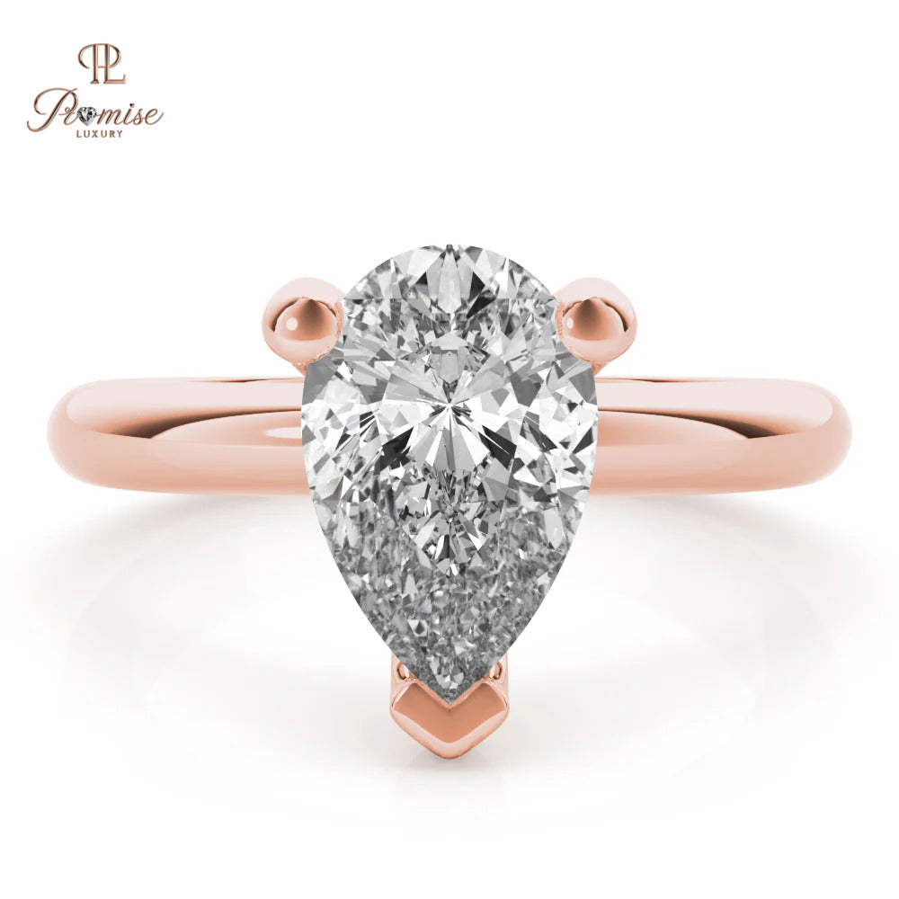 Pear Shape 3-Prong Diamond Ring - Modern Minimalist Engagement Ring