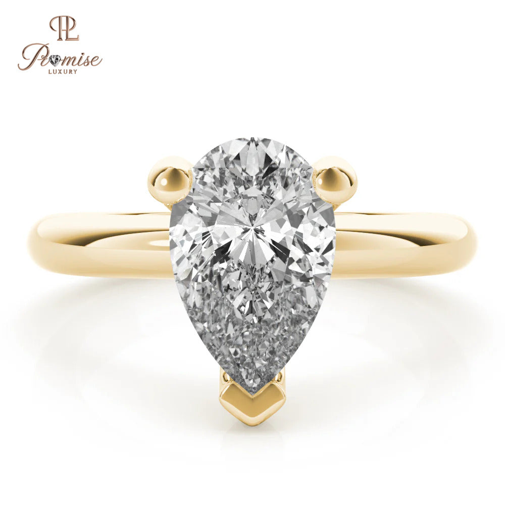 Pear Shape 3-Prong Diamond Ring - Modern Minimalist Engagement Ring