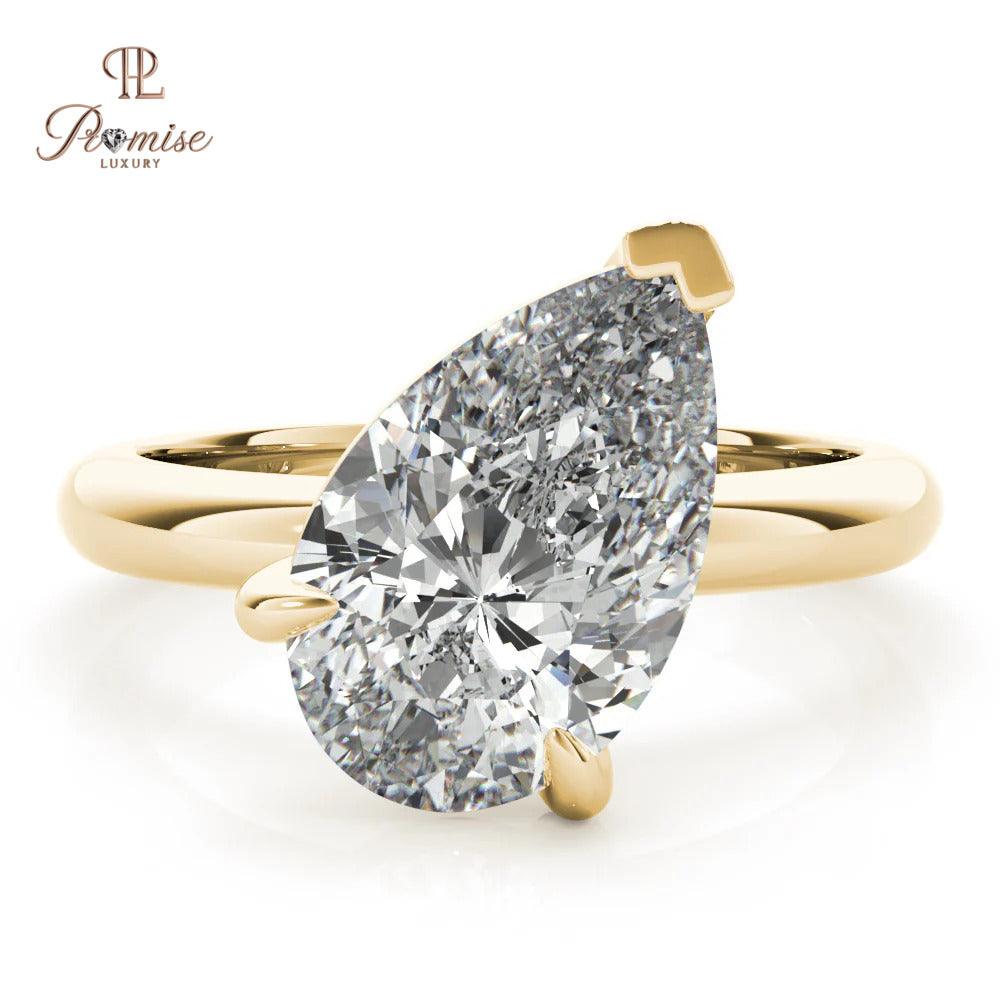 Antique Tilted Pear Elegant Ring – Solitaire Diamond Engagement Ring