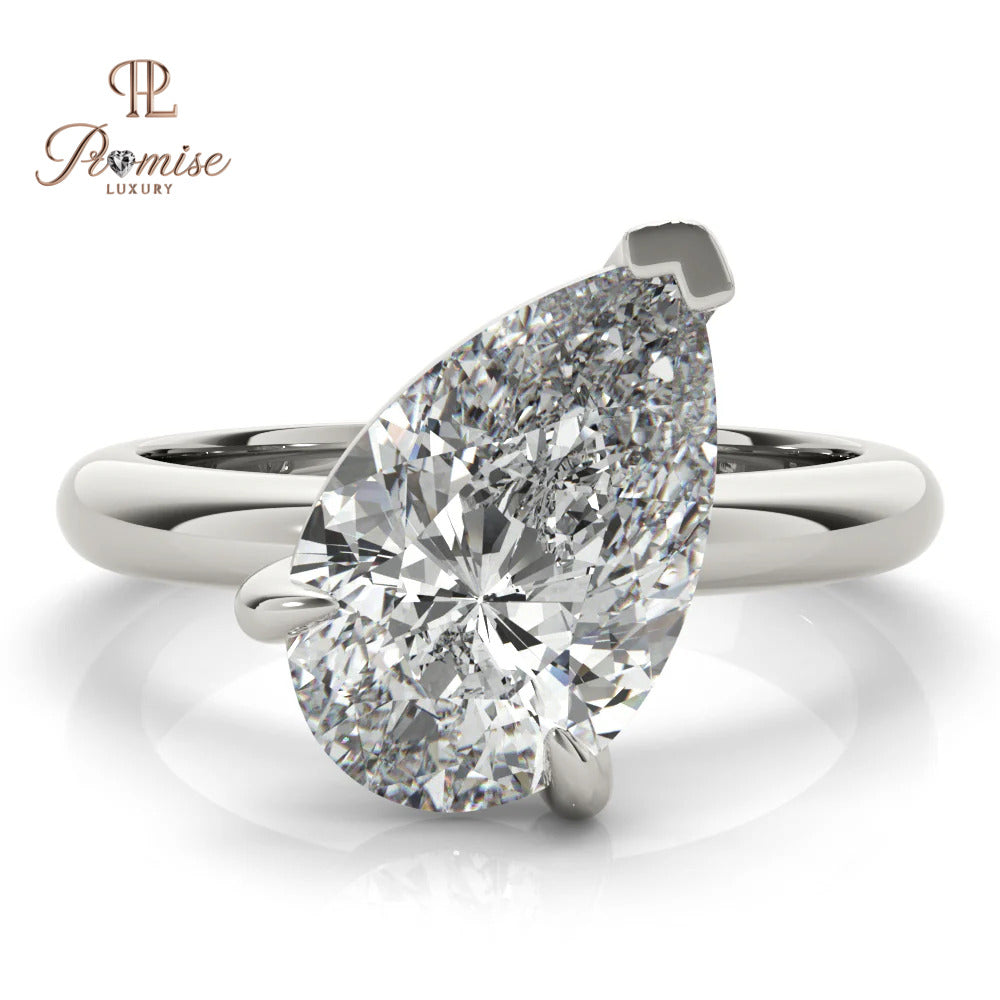 Antique Tilted Pear Elegant Ring – Solitaire Diamond Engagement Ring