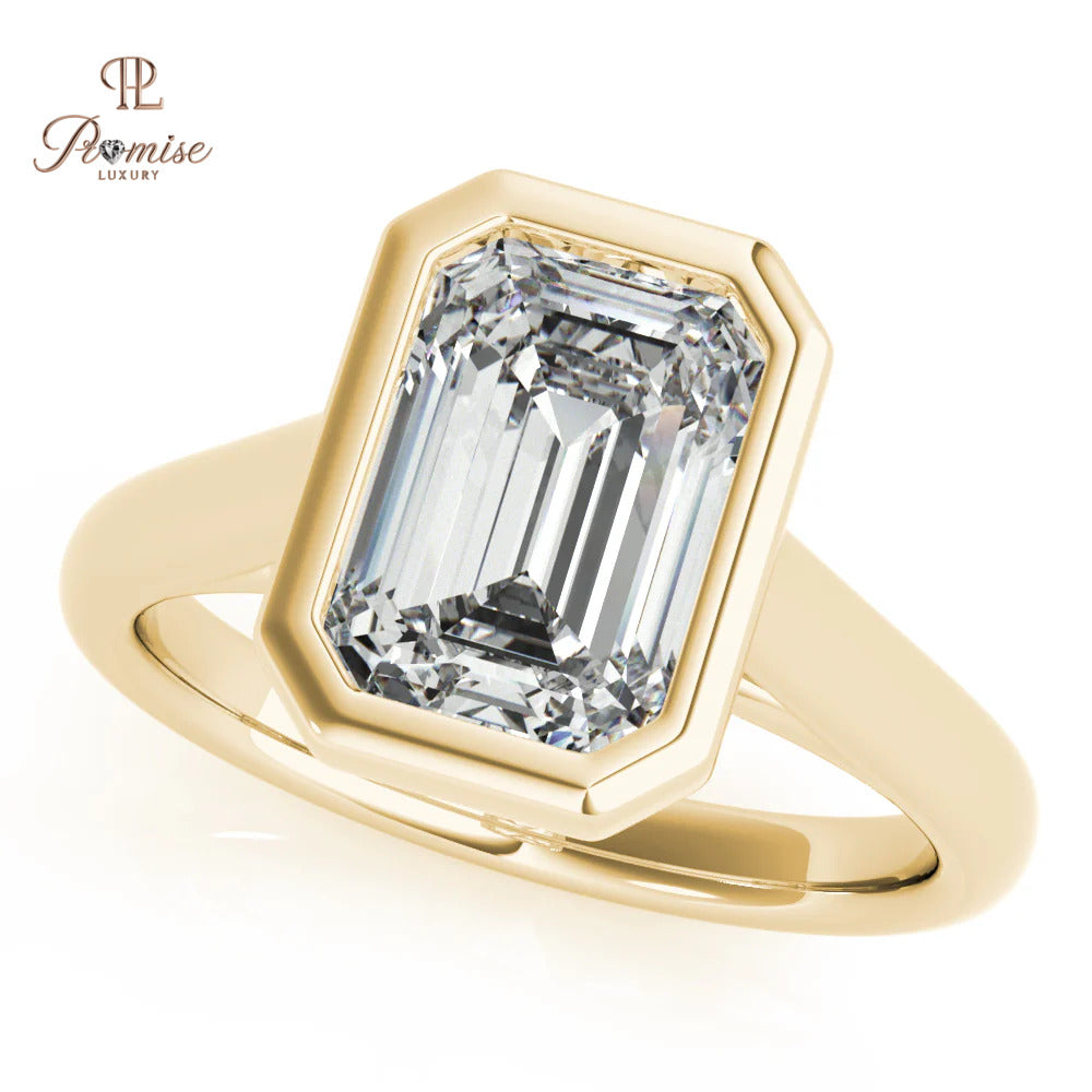 Bezel Set Emerald Cut Diamond Ring – Minimalist Engagement Ring