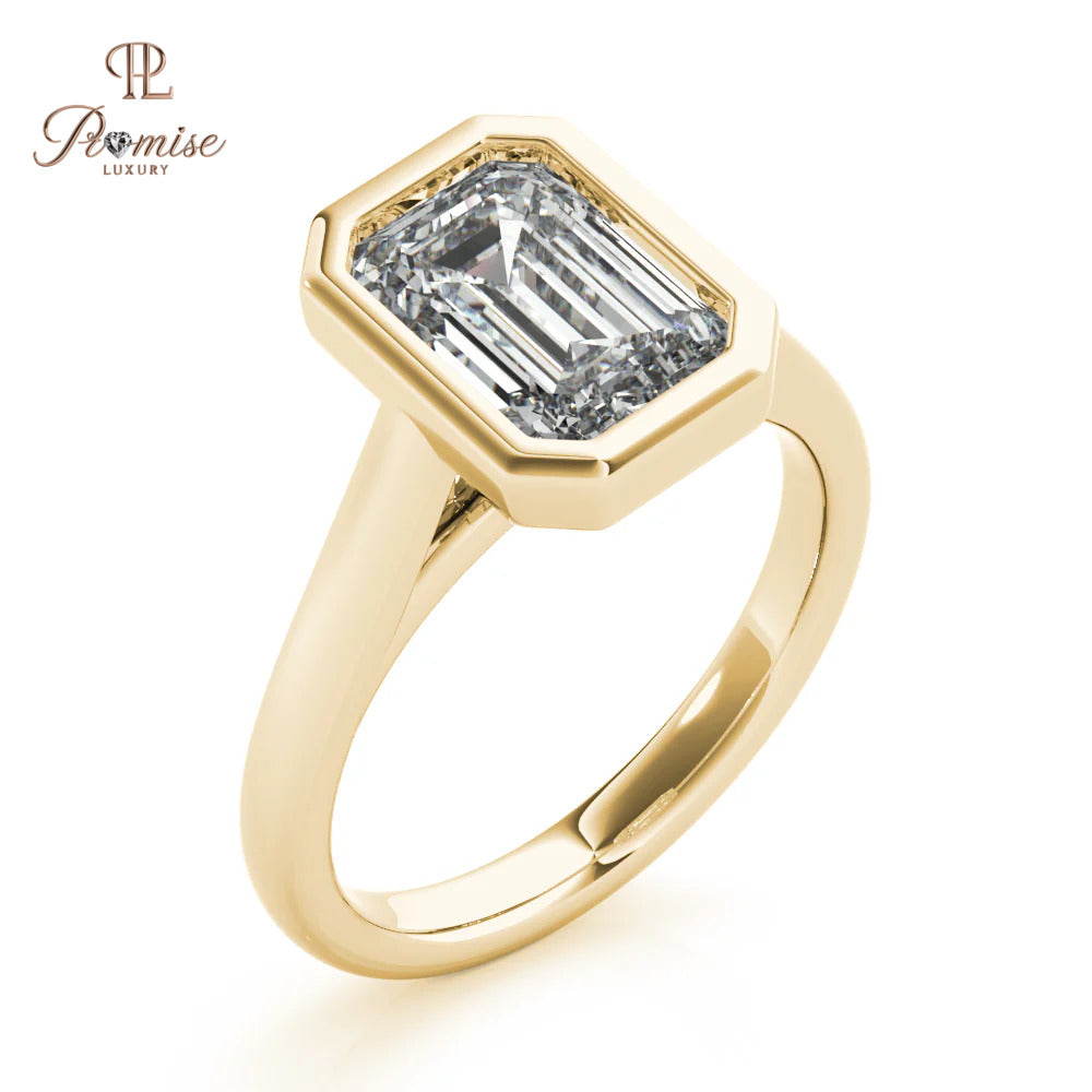 Bezel Set Emerald Cut Diamond Ring – Minimalist Engagement Ring