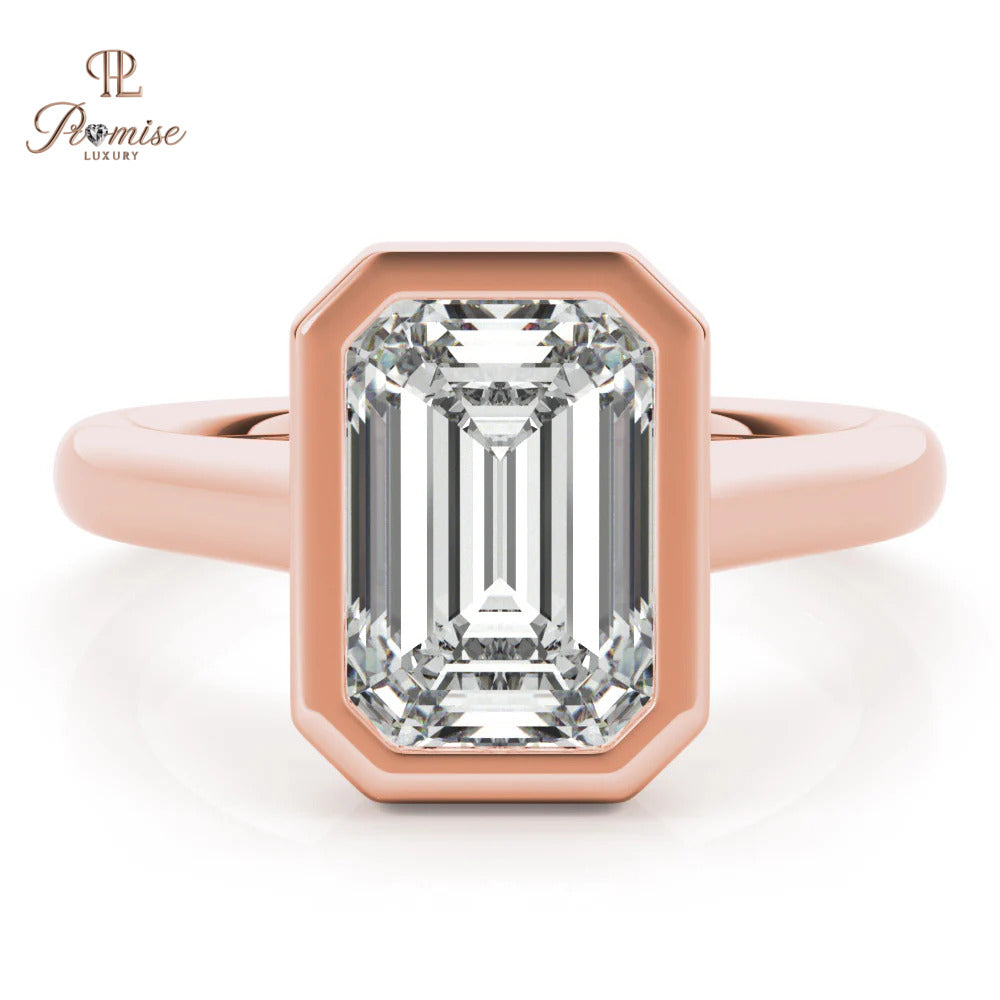 Bezel Set Emerald Cut Diamond Ring – Minimalist Engagement Ring
