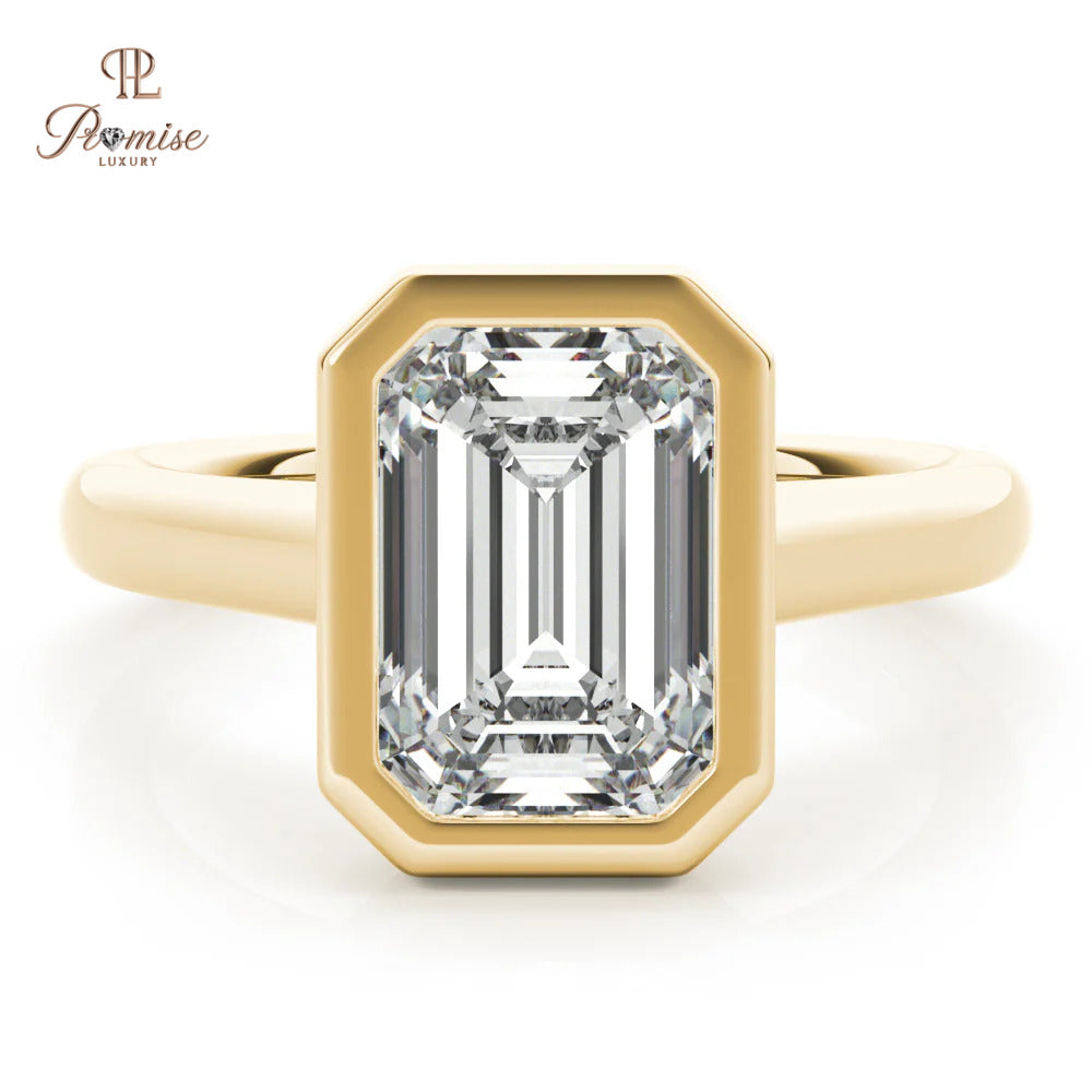Bezel Set Emerald Cut Diamond Ring – Minimalist Engagement Ring