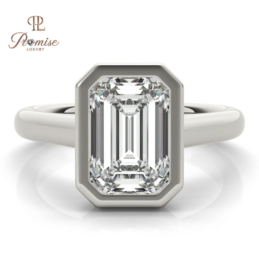 Bezel Set Emerald Cut Diamond Ring – Minimalist Engagement Ring