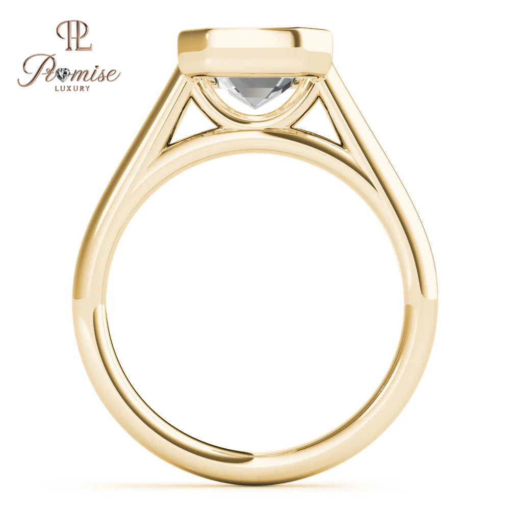 Bezel Set Emerald Cut Diamond Ring – Minimalist Engagement Ring