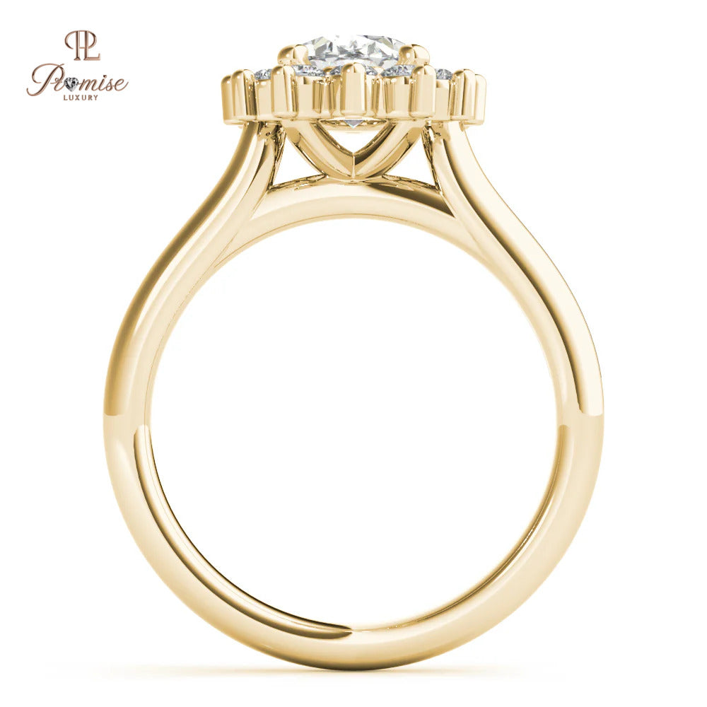 Flower Shape Halo Oval cut Diamond Ring - Unique Bridal Engagement Ring