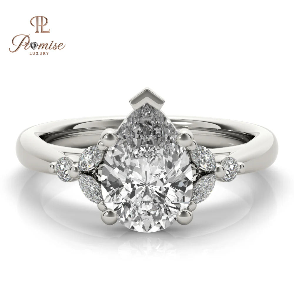 Vintage Pear Diamond Ring - Antique Style Engagement Ring For Women