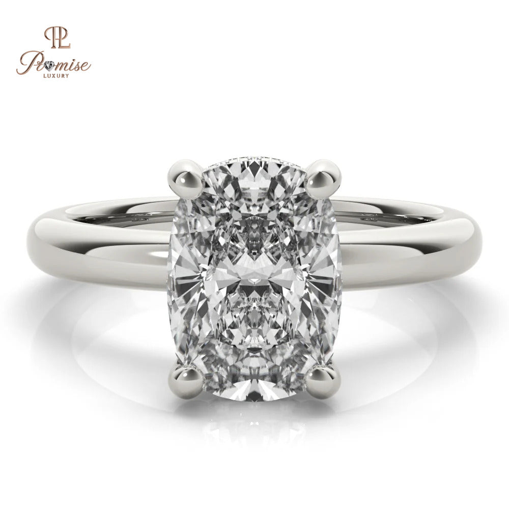 Elongated Cushion Diamond Engagement Ring – Classic 14K Gold Hidden halo Ring