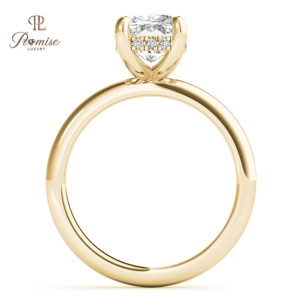 Elongated Cushion Diamond Engagement Ring – Classic 14K Gold Hidden halo Ring